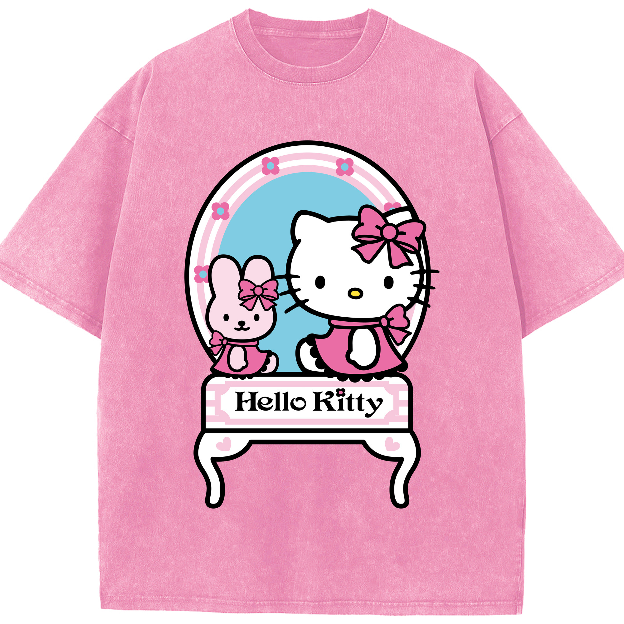 （画像用） Hello Kitty ハローキティ 綿100% ヴィンテージ風 半袖Tシャツ（フロントプリント）